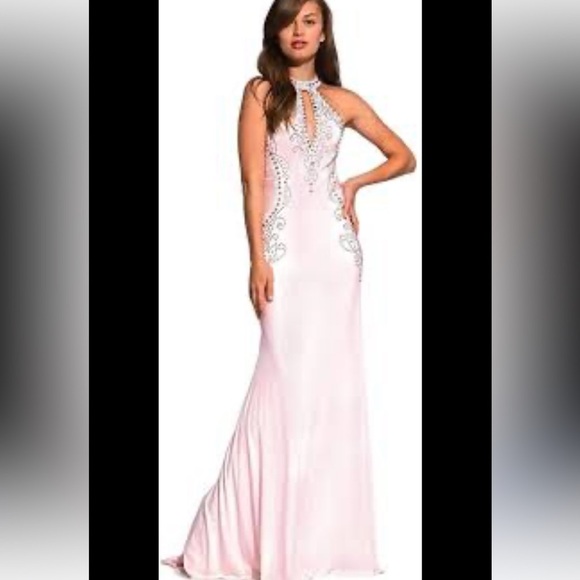 JOVANI ORIGINAL HANDMADE PINK&SILVER STUDDED RHINESTONES COUTURE LINE - Picture 5 of 16